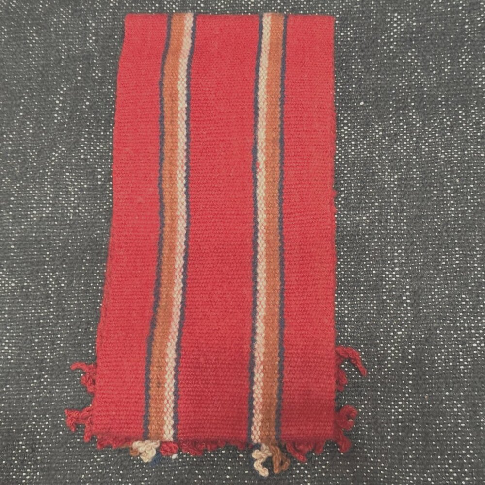 Ecuadorian 100% Wool Fringed Striped Scarf, Red with Multi-Color Stripes
